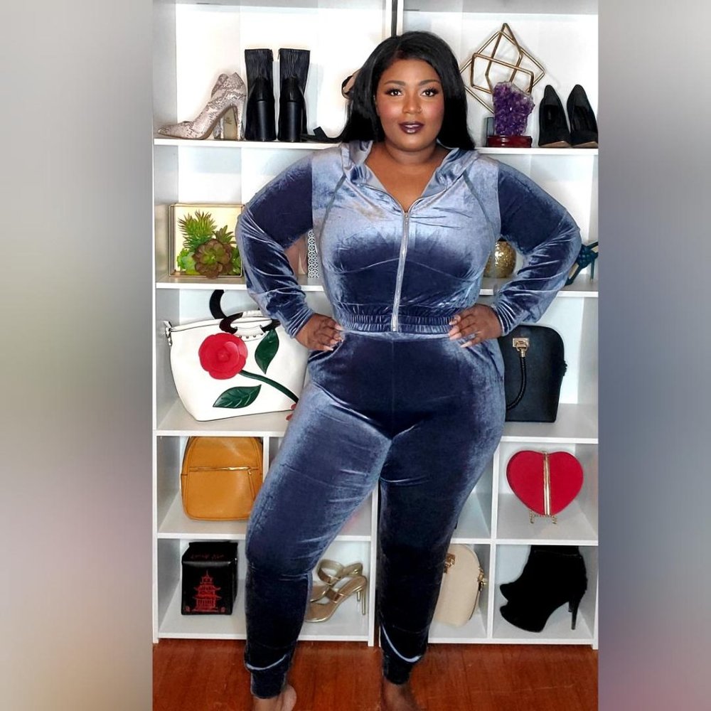 Dusty Blue Velour Jogger Set